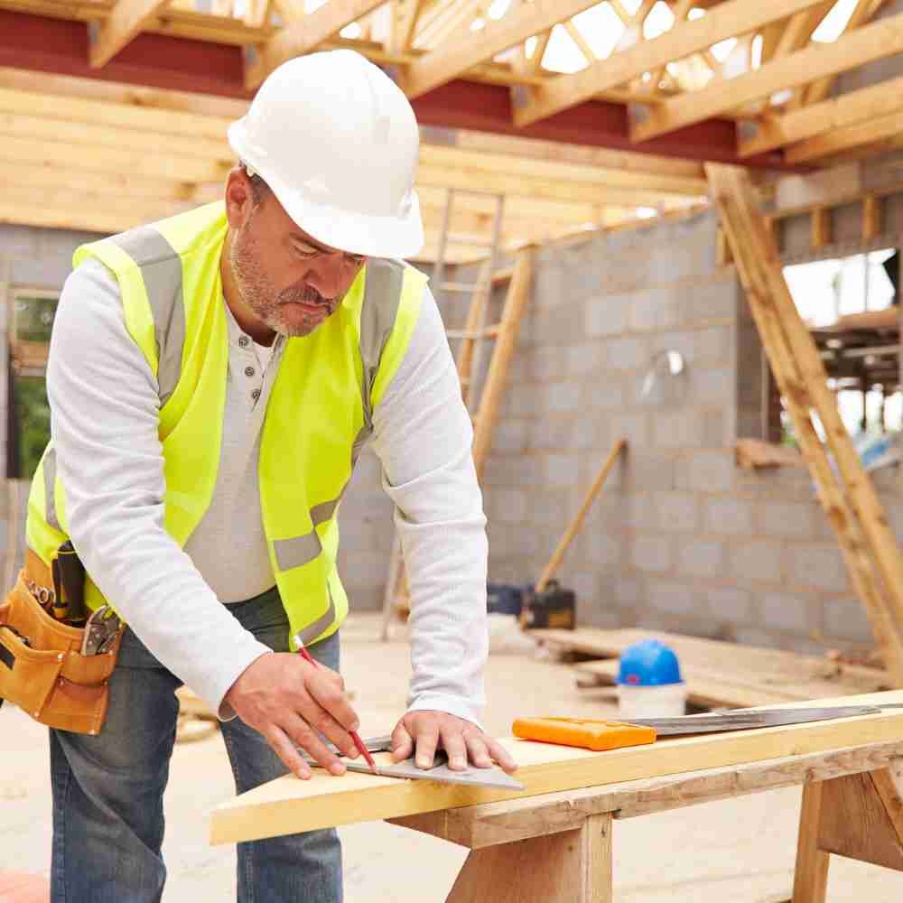 Illustrative carpenter working on a residential building project